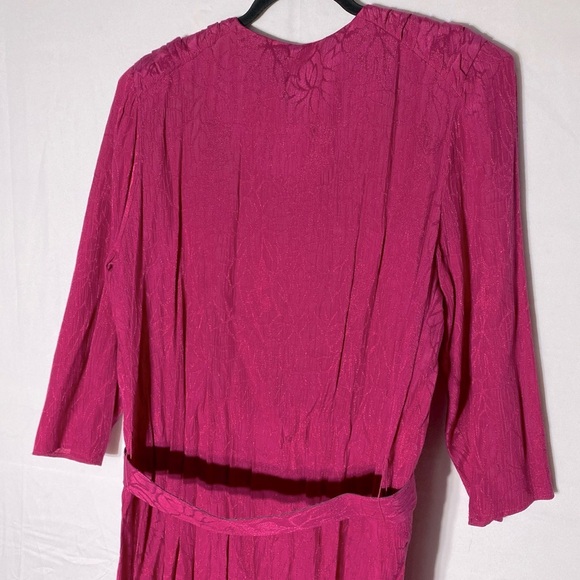 Vintage Magenta Pink Leslie Belle Button Front Belted Midi Dress XL - Picture 3 of 16
